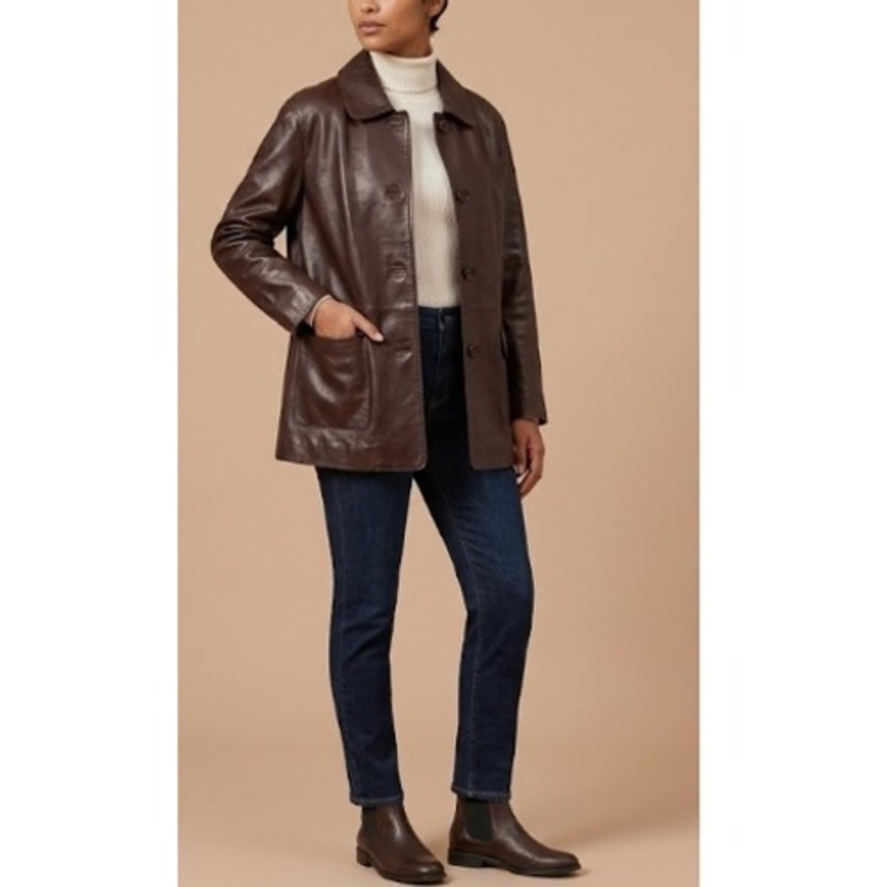 Atorie Women's Coffee Brown Classic Collared Button Front Jacket Size‎ S